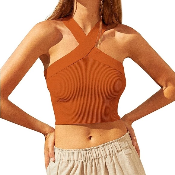 Women Crisscross Halter Crop Top Sleeveles - Picture 1 of 8
